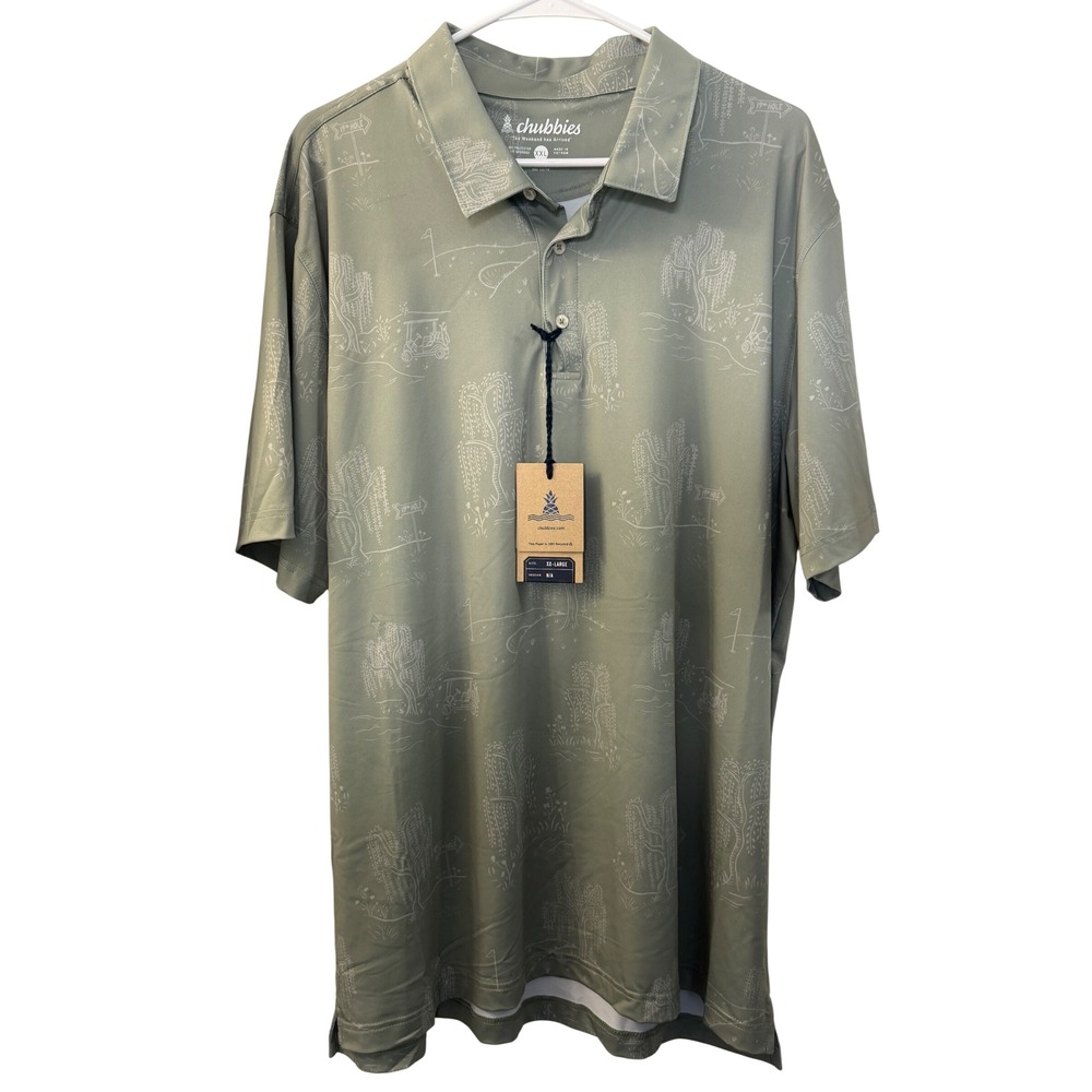 Chubbies The Golf Course Willow Green Performance Polo Shirt XXL 582251-416